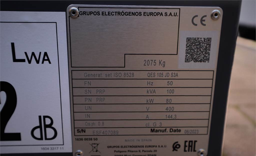 Βιομηχανική γεννήτρια Atlas Copco QES 105 JD S3A ESF Valid inspection, *Guarantee! D: φωτογραφία 14