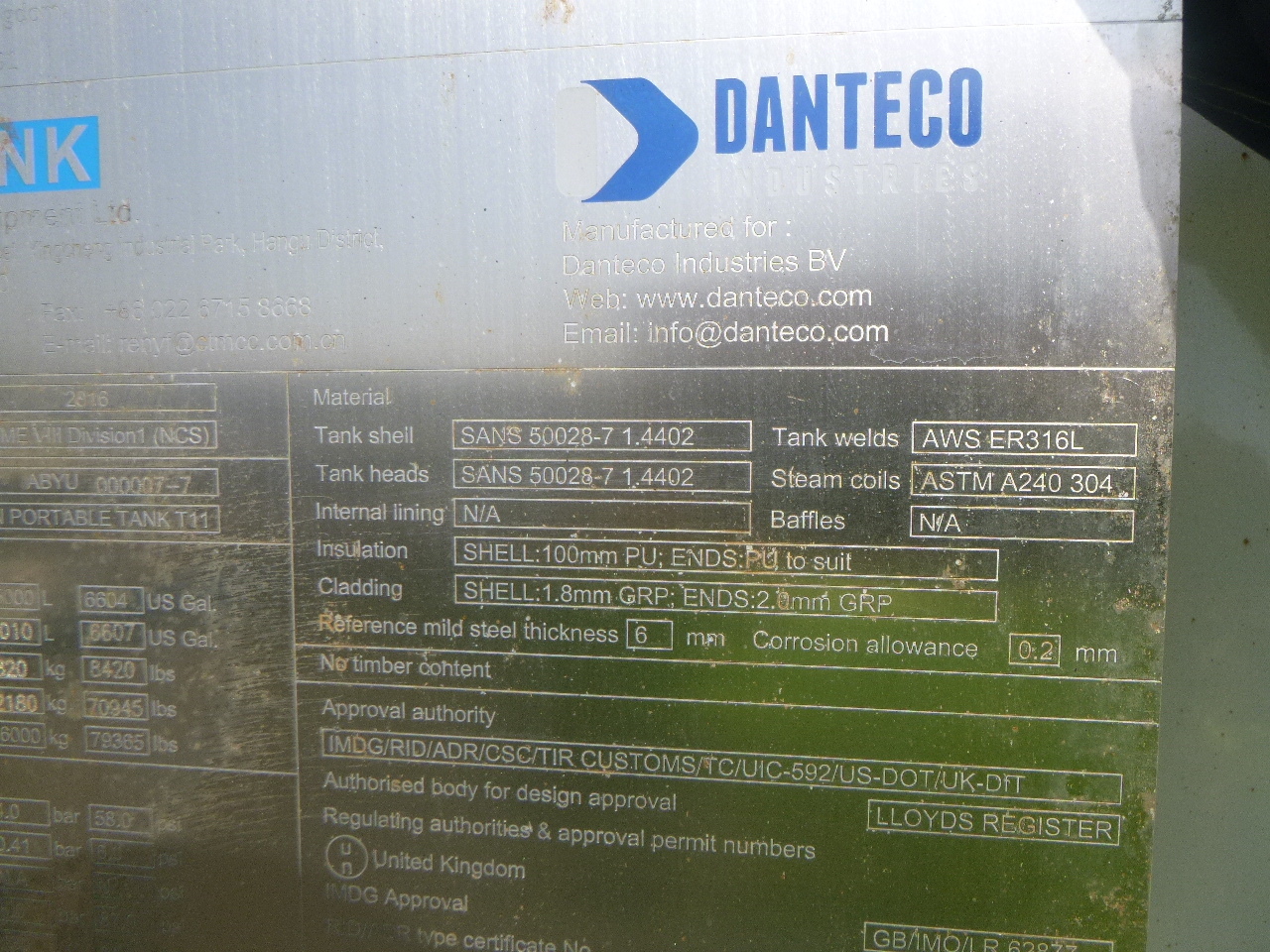 Εμπορευματοκιβώτιο-δεξαμενή, Επικαθήμενο Danteco Food tank container inox 20 ft / 25 m3 / 1 comp: φωτογραφία 21
