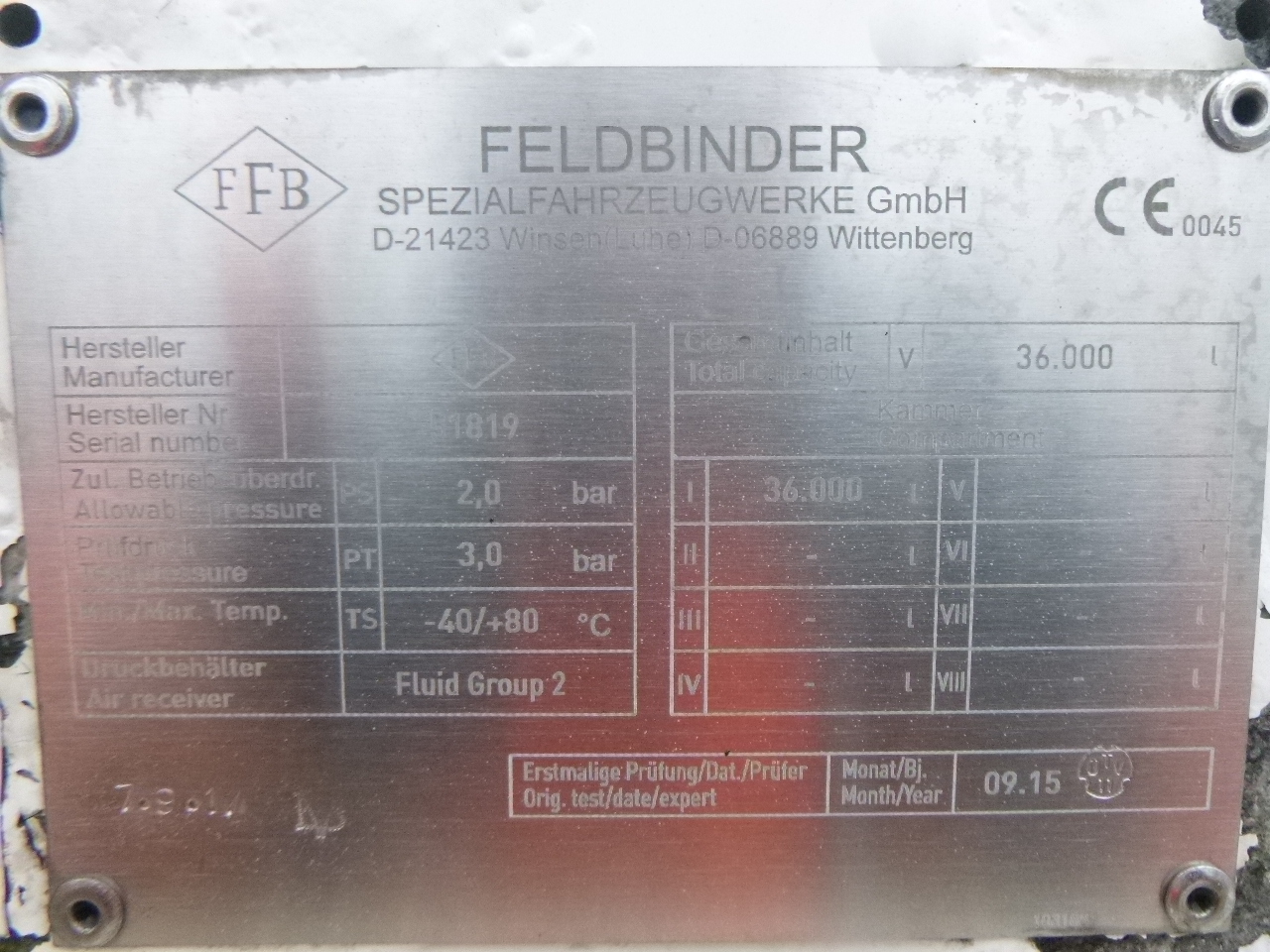 Επικαθήμενο βυτίο για τη μεταφορά λεύρι Feldbinder Powder tank alu 36 m3 / 1 comp: φωτογραφία 17
