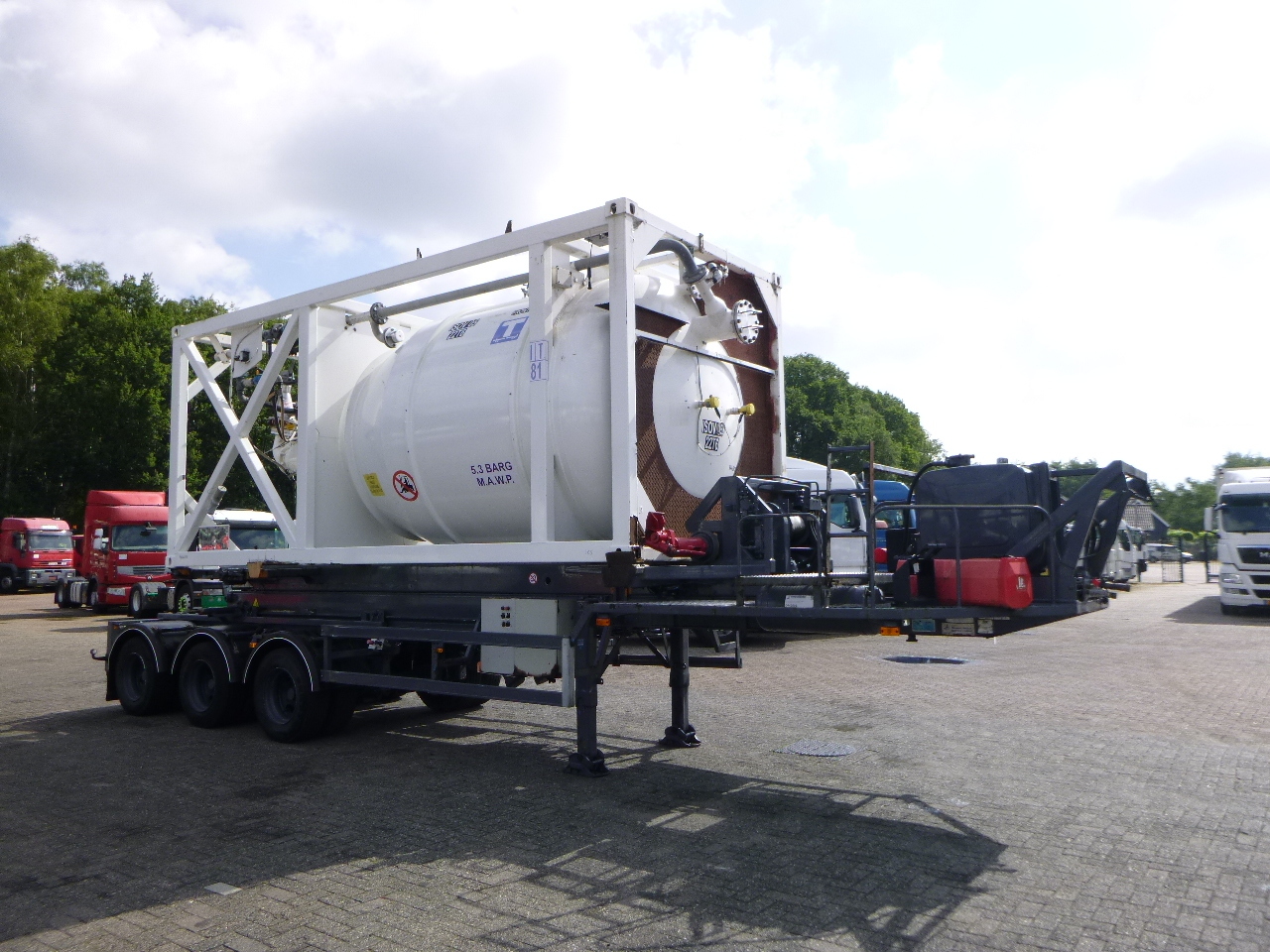 Σιλοφόρο για τη μεταφορά λεύρι HTS 3-axle container trailer (sliding, tipping) + 20 ft ISO silo tank container 15 m3 / 1 comp: φωτογραφία 2