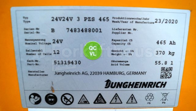 Συσσωρευτής για Ανυψωτικό μηχάνημα Jungheinrich unknown Battery 24V465Ah 24 3PZS465 year 21/2020 370 kg dimensions 78,5x21x79cm sn. 7483488001: φωτογραφία 3