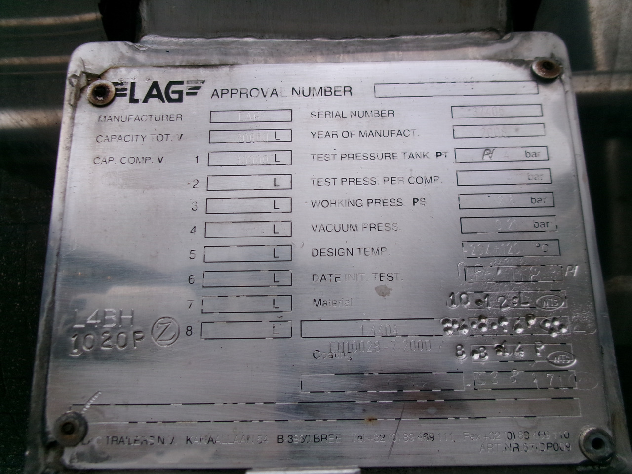 Επικαθήμενο βυτίο για τη μεταφορά χημικών ουσιών L.A.G. Chemical tank inox L4BH 30 m3 / 1 comp + pump: φωτογραφία 31