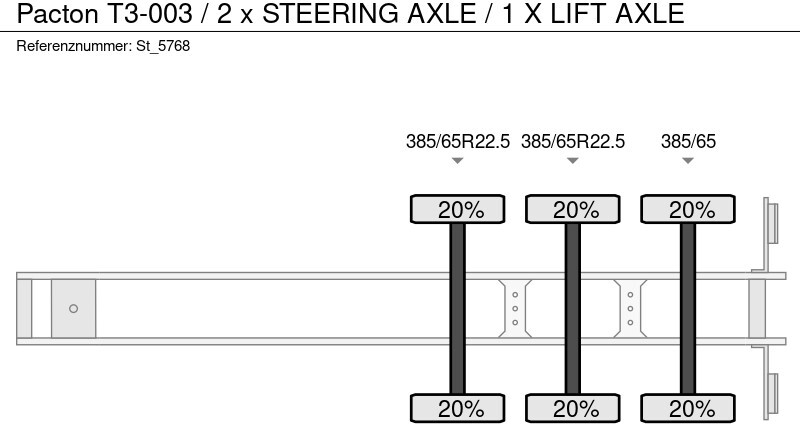 Επικαθήμενο πλατφόρμα/ Καρότσα Pacton T3-003 / 2 x STEERING AXLE / 1 X LIFT AXLE: φωτογραφία 16