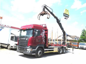 Δασική ρυμούλκα, Φορτηγό Scania R 560 6x4 Holztransporter Kurzholz Greifer+Säge: φωτογραφία 1