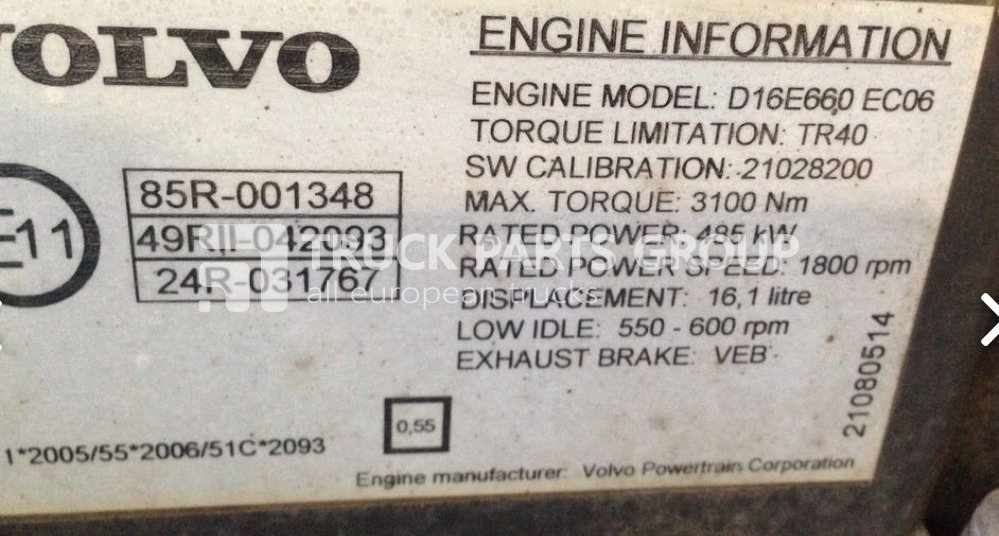 Κινητήρας για Φορτηγό VOLVO FH16 D16E engine, EURO5, EURO4 emission D16E660 EC06, 660PS, 485 engine: φωτογραφία 2