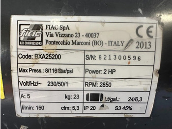 Αεροσυμπιεστής Airmec FIAC BXA 25200 Elektrische Zuigercompressor 2 PK 150 L / min 8 Bar: φωτογραφία 3 Αεροσυμπιεστής Airmec FIAC BXA 25200 Elektrische Zuigercompressor 2 PK 150 L / min 8 Bar: φωτογραφία 3