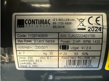 Νέα Αεροσυμπιεστής COMPRESSOR Contimac Rollcage 270 Olievrije Zuigercompressor 2 PK 230 L / min 9 Bar New !: φωτογραφία 4