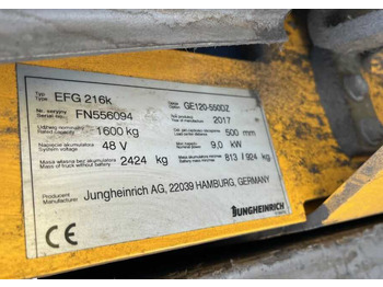Ηλεκτροκίνητο περονοφόρο Jungheinrich EFG216k: φωτογραφία 4