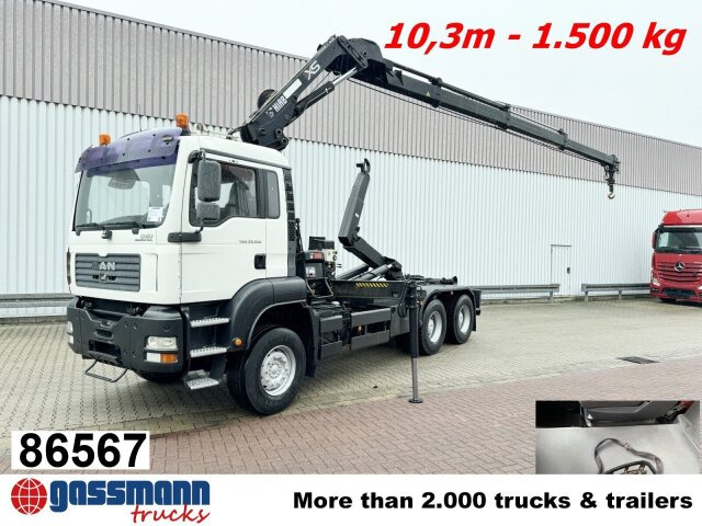 MAN TGA 33.350 6X4 BB mit Kran Hiab 166 E-3 HiDuo, - Φορτηγό φόρτωσης γάντζου, Φορτηγό με γερανό: φωτογραφία 1 MAN TGA 33.350 6X4 BB mit Kran Hiab 166 E-3 HiDuo, - Φορτηγό φόρτωσης γάντζου, Φορτηγό με γερανό: φωτογραφία 1