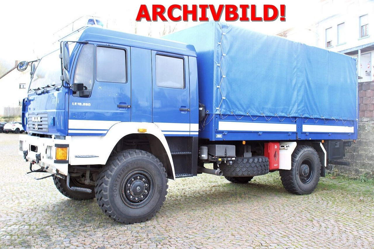 MAN LE 18.280 4x4 BB Doka, BRANDSCHADEN! LE 18.280 4x4 BB Doka, Ex-THW, LBW, BRANDSCHADEN! - Φορτηγό με ανοιχτή καρότσα: φωτογραφία 1 MAN LE 18.280 4x4 BB Doka, BRANDSCHADEN! LE 18.280 4x4 BB Doka, Ex-THW, LBW, BRANDSCHADEN! - Φορτηγό με ανοιχτή καρότσα: φωτογραφία 1