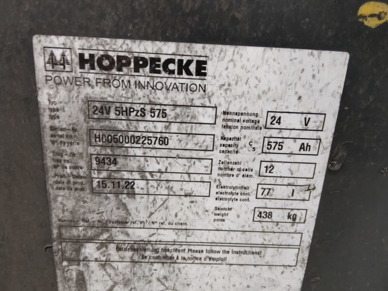 HOPPECKE Battery 24V 575Ah - Συσσωρευτής για Ανυψωτικό μηχάνημα: φωτογραφία 2 HOPPECKE Battery 24V 575Ah - Συσσωρευτής για Ανυψωτικό μηχάνημα: φωτογραφία 2