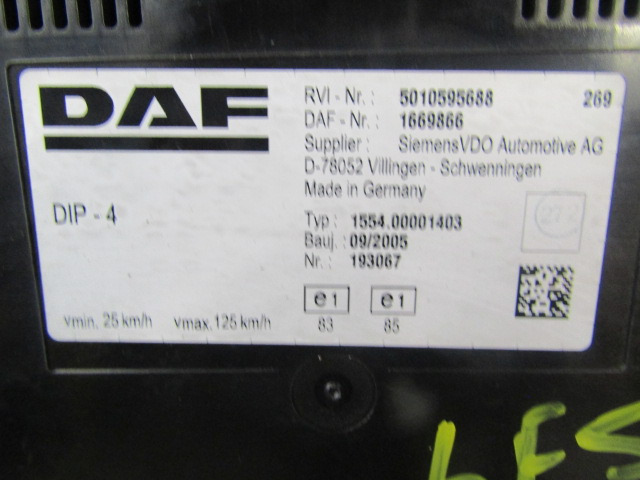 DAF LF 55 CLOCK CLUSTER P/NO 1669866 - Ηλεκτρικό σύστημα για Φορτηγό: φωτογραφία 2 DAF LF 55 CLOCK CLUSTER P/NO 1669866 - Ηλεκτρικό σύστημα για Φορτηγό: φωτογραφία 2