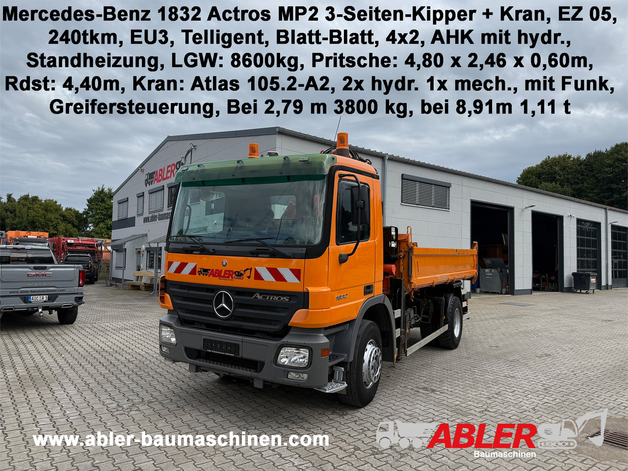 Mercedes-Benz 1832 Actros MP2 3-Seiten-Kipper mit Kran + Funk - Φορτηγό ανατρεπόμενο, Φορτηγό με γερανό: φωτογραφία 1 Mercedes-Benz 1832 Actros MP2 3-Seiten-Kipper mit Kran + Funk - Φορτηγό ανατρεπόμενο, Φορτηγό με γερανό: φωτογραφία 1