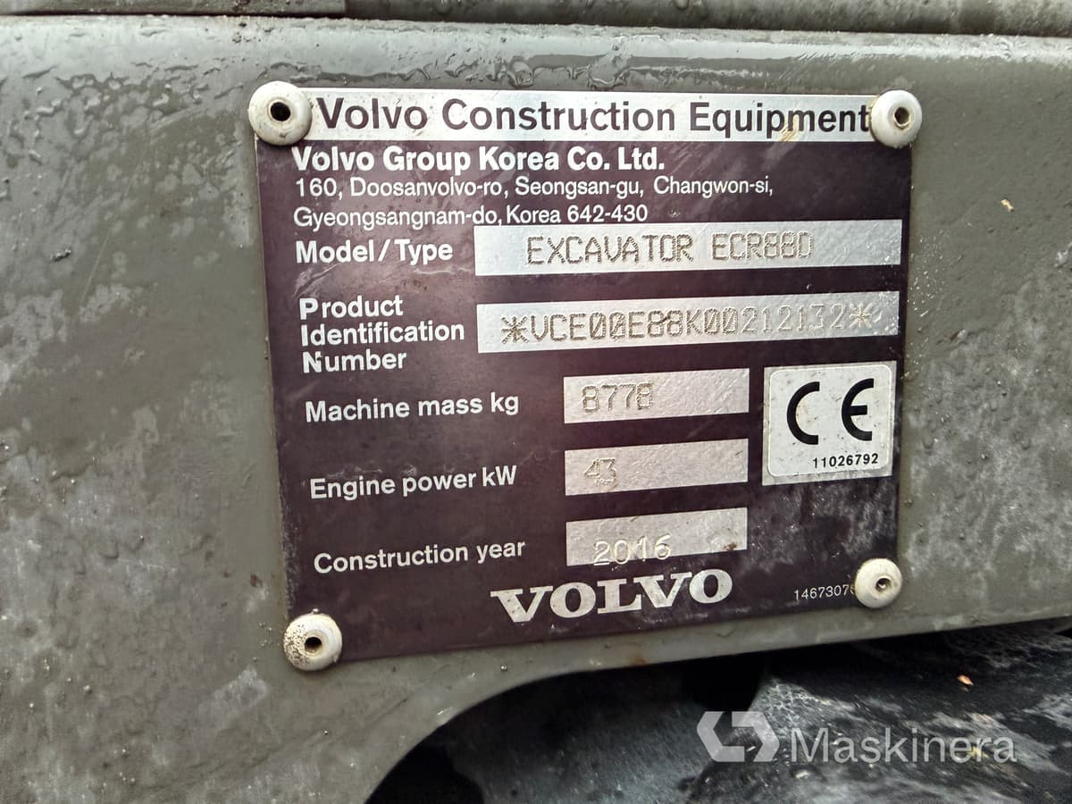 Ερπυστριοφόρος εκσκαφέας Grävmaskin Volvo ECR88D med tillbehör: φωτογραφία 44