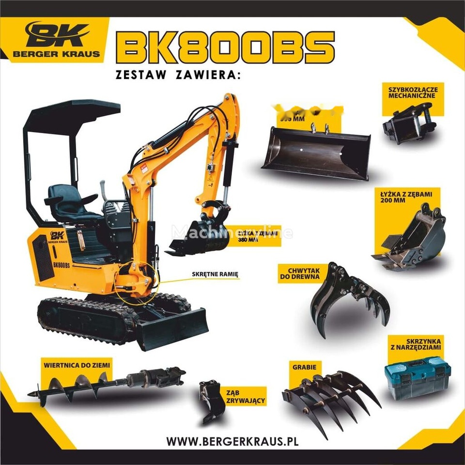 Berger Kraus Mini Excavator BK800BS torsion arm with FULL equipment - Μίνι εκσκαφέας: φωτογραφία 1 Berger Kraus Mini Excavator BK800BS torsion arm with FULL equipment - Μίνι εκσκαφέας: φωτογραφία 1