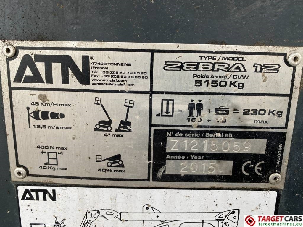Καλαθοφόρο ανυψωτικό ATN Zebra 12 Articulated 4x4 Diesel Boom Lift 1220cm: φωτογραφία 10
