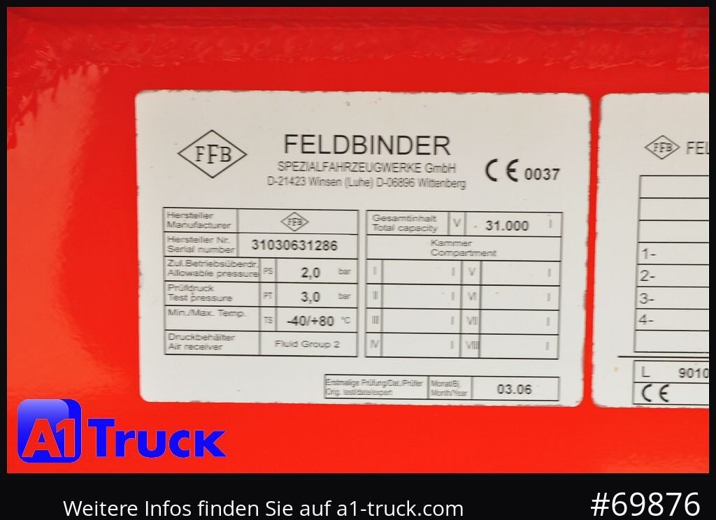 FELDBINDER HEUT 31.2 Silo, Futtermittel, 31m³, 3 Kammern, - Ρυμούλκα βυτίο: φωτογραφία 2 FELDBINDER HEUT 31.2 Silo, Futtermittel, 31m³, 3 Kammern, - Ρυμούλκα βυτίο: φωτογραφία 2