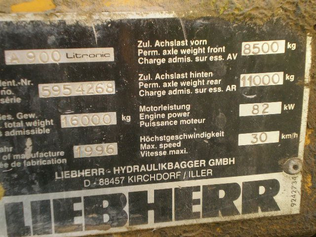 LIEBHERR A900LI - Τροχοφόρος εκσκαφέας: φωτογραφία 2 LIEBHERR A900LI - Τροχοφόρος εκσκαφέας: φωτογραφία 2