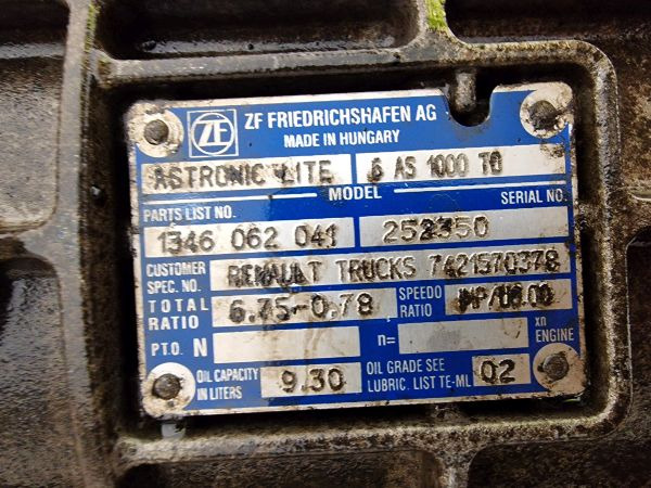 Κιβώτιο ταχυτήτων ZF Astronic Lite 6AS1000TO Renault Spec Gearbox: φωτογραφία 11