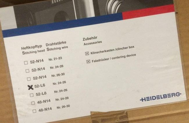 Heidelberg 52-L6 ring eyelet stitching heads - Εκτυπωτική μηχανή: φωτογραφία 2 Heidelberg 52-L6 ring eyelet stitching heads - Εκτυπωτική μηχανή: φωτογραφία 2