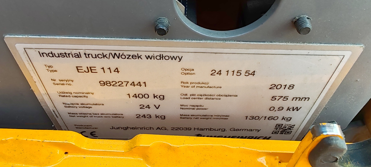 Jungheinrich EJE 114 Lion 1400kg/ 2018y/ 10138mh - Παλετοφόρο: φωτογραφία 5 Jungheinrich EJE 114 Lion 1400kg/ 2018y/ 10138mh - Παλετοφόρο: φωτογραφία 5