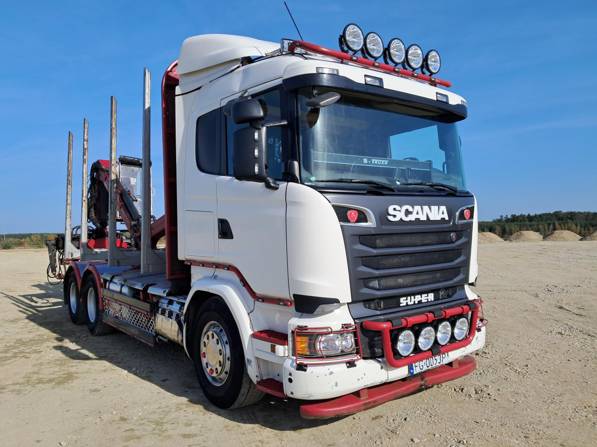 Φορτηγό ξυλείας, Φορτηγό με γερανό MHS MHS SCANIA-N331 D11 SOLÓWKA DO PRZEWOZU DRZEWA Z HDS: φωτογραφία 1
