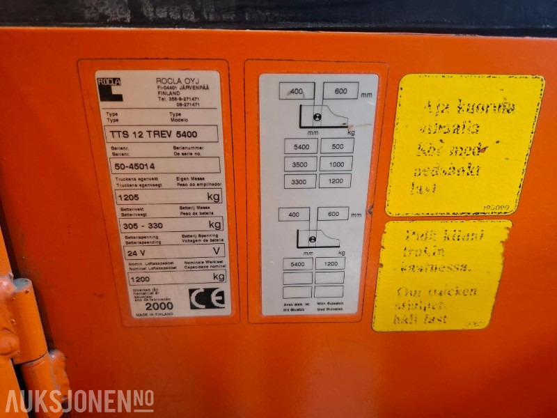 Ανυψωτικό μηχάνημα 2000 Rocla TTS12 TREV5400 - 1,2 TONNS STÅSTABLER: φωτογραφία 7