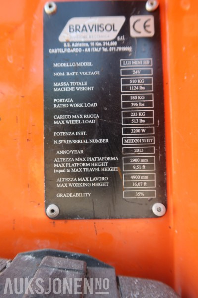 2013 Bravisol LUI MINI HD lift / 114 timer - Πλατφόρμα εναέρια: φωτογραφία 4 2013 Bravisol LUI MINI HD lift / 114 timer - Πλατφόρμα εναέρια: φωτογραφία 4