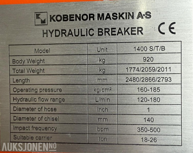 Ny KM 1400 Pigghammer med s70 HK feste - Υδραυλικό σφυρί: φωτογραφία 5 Ny KM 1400 Pigghammer med s70 HK feste - Υδραυλικό σφυρί: φωτογραφία 5