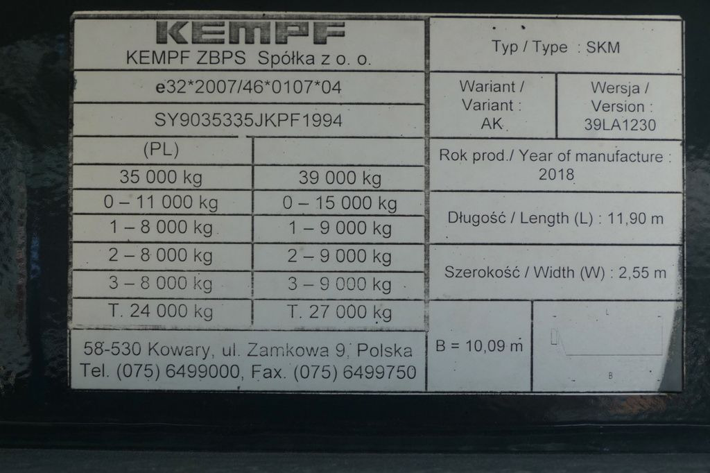 Επικαθήμενο κουρτίνα Kempf WYWROTKA 60m3 / 2018 ROK / KLAPO DRZWI / OŚ PODN: φωτογραφία 19