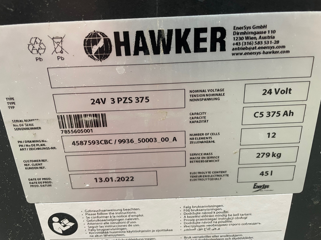 Hawker 24 Volt I 3 PZS 375 - Συσσωρευτής για Ανυψωτικό μηχάνημα: φωτογραφία 2 Hawker 24 Volt I 3 PZS 375 - Συσσωρευτής για Ανυψωτικό μηχάνημα: φωτογραφία 2