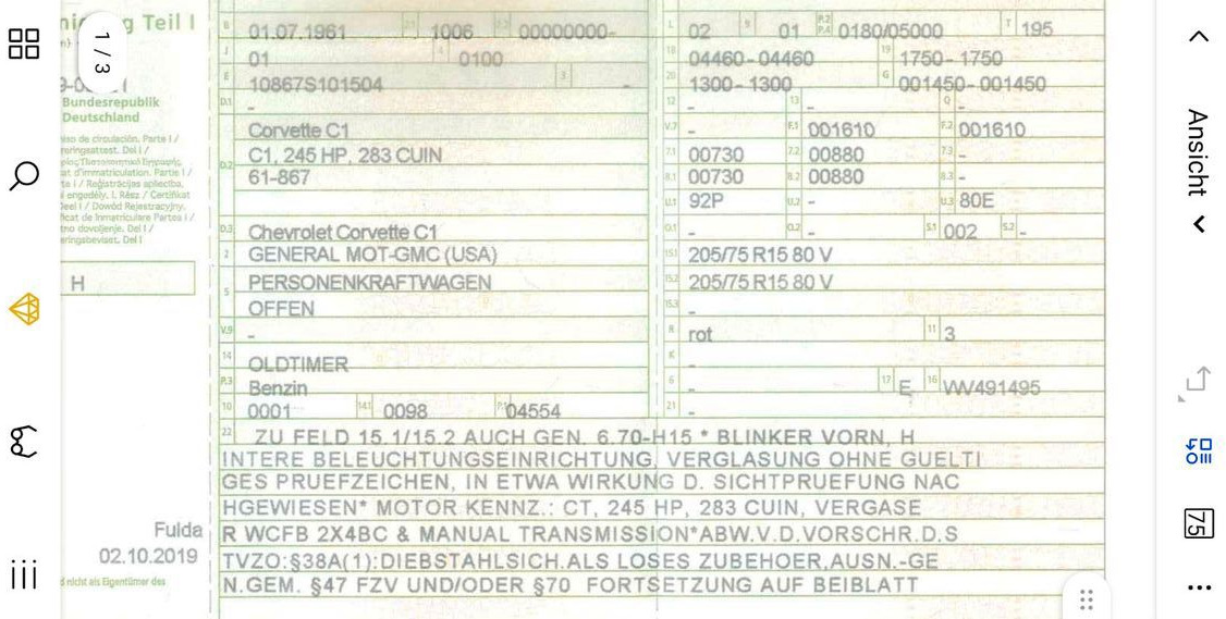 Κάμπριο Corvette C1 Corvette H -Zulassung: φωτογραφία 14 Κάμπριο Corvette C1 Corvette H -Zulassung: φωτογραφία 14