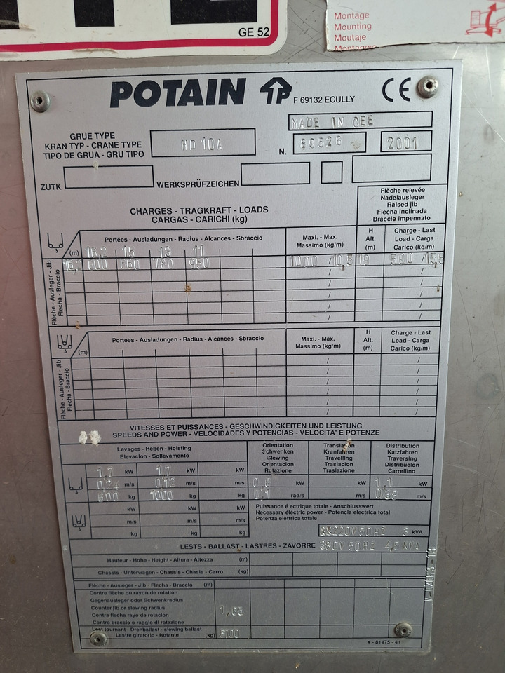 POTAIN HD10A - Αυτοανεγειρόμενος γερανός: φωτογραφία 2 POTAIN HD10A - Αυτοανεγειρόμενος γερανός: φωτογραφία 2