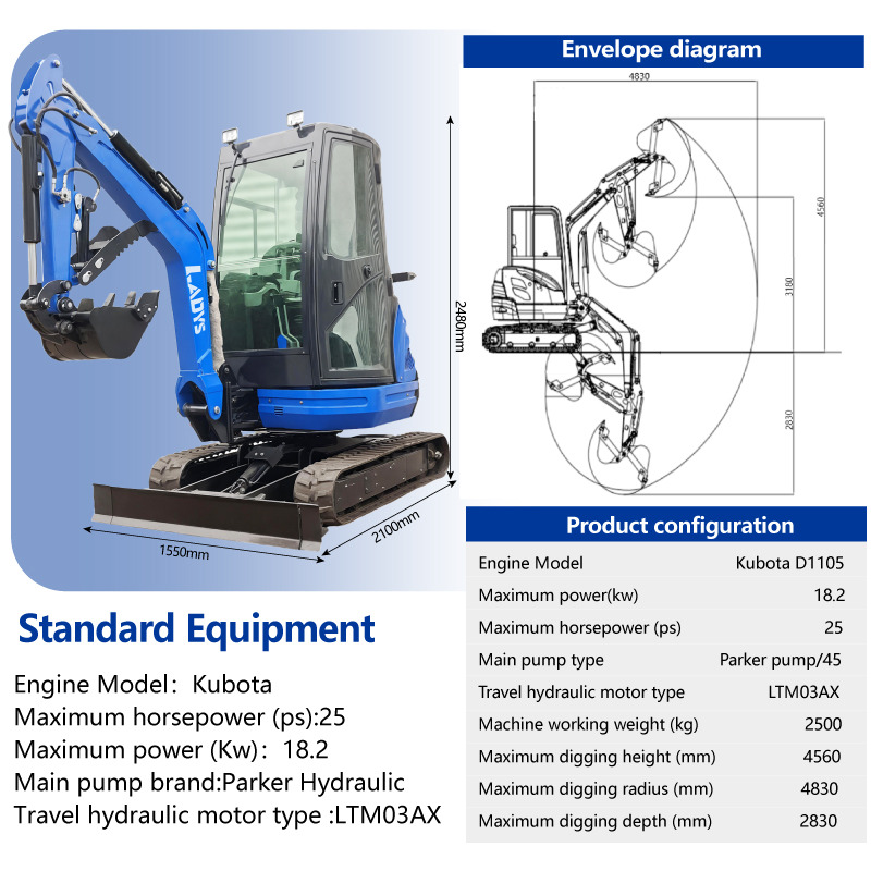LADYS DY25U Mini Excavator Euro 5/Epa Engine Kubota Mini Excavator For Sale - Μίνι εκσκαφέας: φωτογραφία 2 LADYS DY25U Mini Excavator Euro 5/Epa Engine Kubota Mini Excavator For Sale - Μίνι εκσκαφέας: φωτογραφία 2