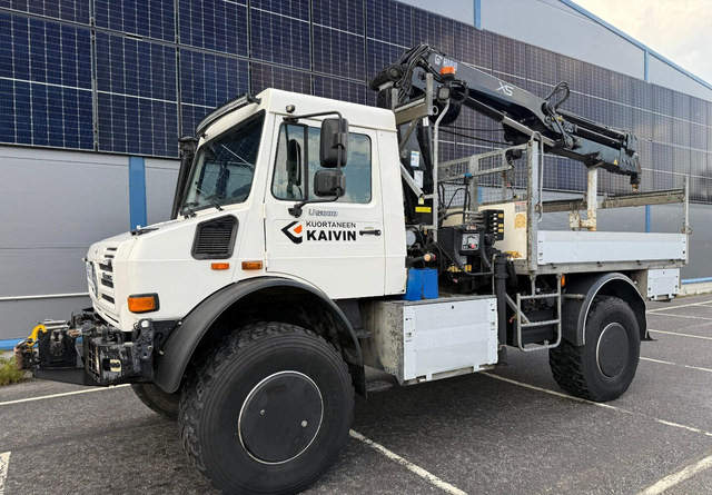 Mercedes-BenzUnimog U5000 + Hiab 099 E-4 - Φορτηγό με ανοιχτή καρότσα, Φορτηγό με γερανό: φωτογραφία 1 Mercedes-BenzUnimog U5000 + Hiab 099 E-4 - Φορτηγό με ανοιχτή καρότσα, Φορτηγό με γερανό: φωτογραφία 1