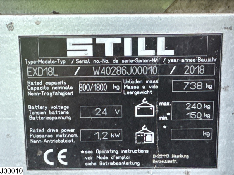 Still EXD18L 1800 kg, 2.11 m, Electric, 383 hours - Μηχάνημα στοίβαξης: φωτογραφία 5 Still EXD18L 1800 kg, 2.11 m, Electric, 383 hours - Μηχάνημα στοίβαξης: φωτογραφία 5
