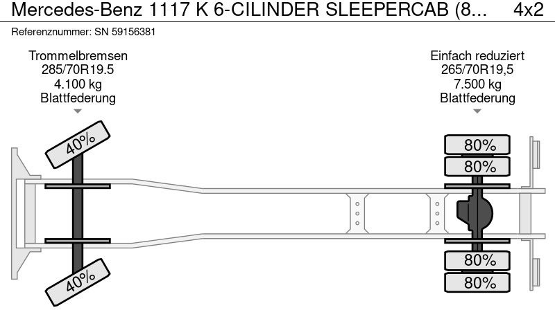 Φορτηγό με ανοιχτή καρότσα Mercedes-Benz 1117 K 6-CILINDER SLEEPERCAB (8 WHEEL NUTS / FULL STEEL SUSPENSION / MANUAL GEARBOX): φωτογραφία 11