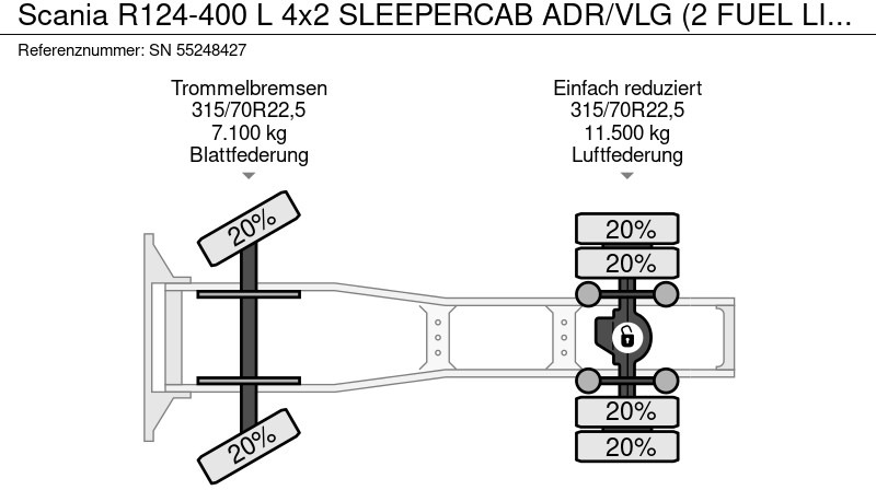 Τράκτορας Scania R124-400 L 4x2 SLEEPERCAB ADR/VLG (2 FUEL LINES!!) (EURO 2 / 12 GEARS MANUAL GEARBOX / RETARDER / BLOWER / P.T.O. / AIRCONDITION: φωτογραφία 13