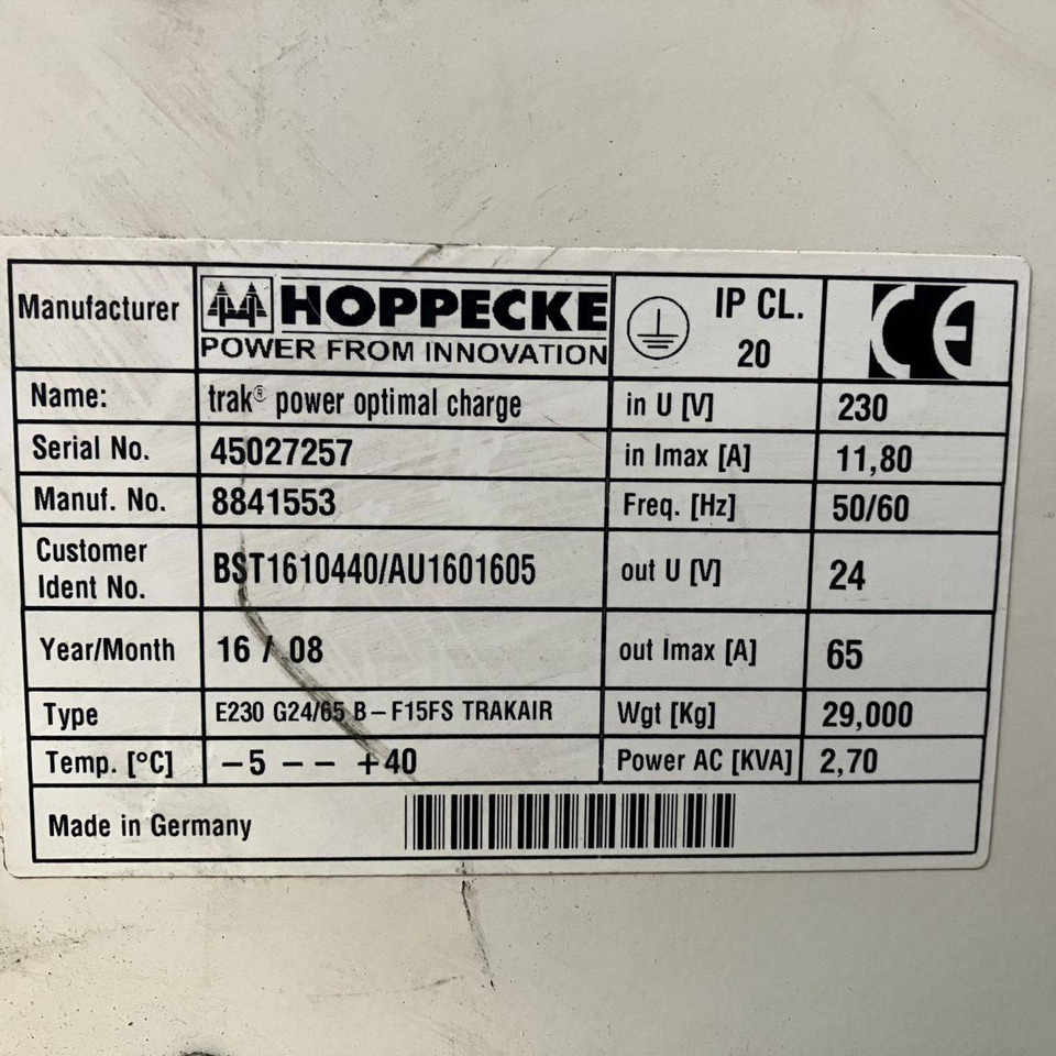 Hoppecke E230 G24/65 B-F15FS Trak power Optimal Charge (3) - Ανταλλακτικό για Ανυψωτικό μηχάνημα: φωτογραφία 5 Hoppecke E230 G24/65 B-F15FS Trak power Optimal Charge (3) - Ανταλλακτικό για Ανυψωτικό μηχάνημα: φωτογραφία 5
