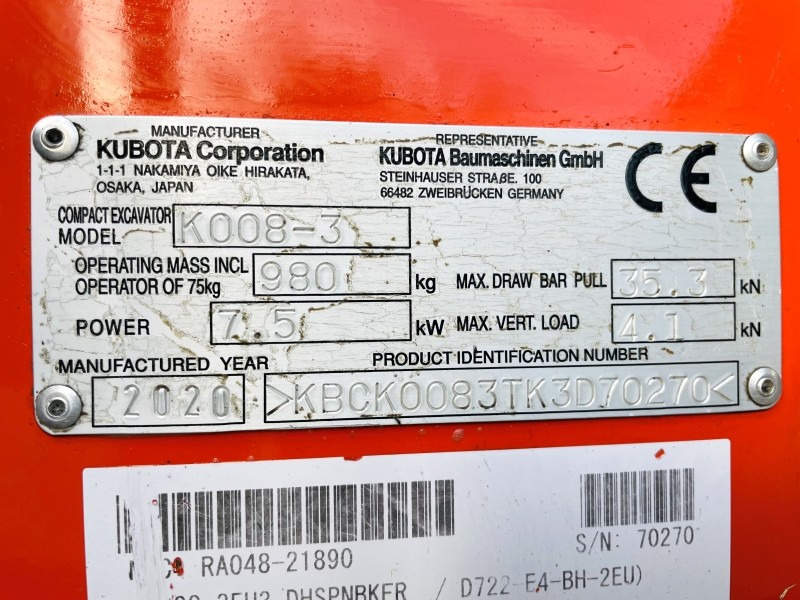 Kubota K008-3 (3727) - Μίνι εκσκαφέας: φωτογραφία 3 Kubota K008-3 (3727) - Μίνι εκσκαφέας: φωτογραφία 3