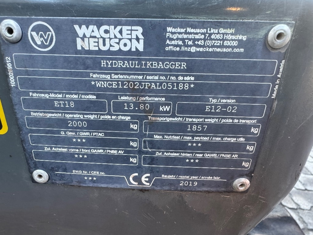 Wacker Neuson ET 18 - Μίνι εκσκαφέας: φωτογραφία 5 Wacker Neuson ET 18 - Μίνι εκσκαφέας: φωτογραφία 5