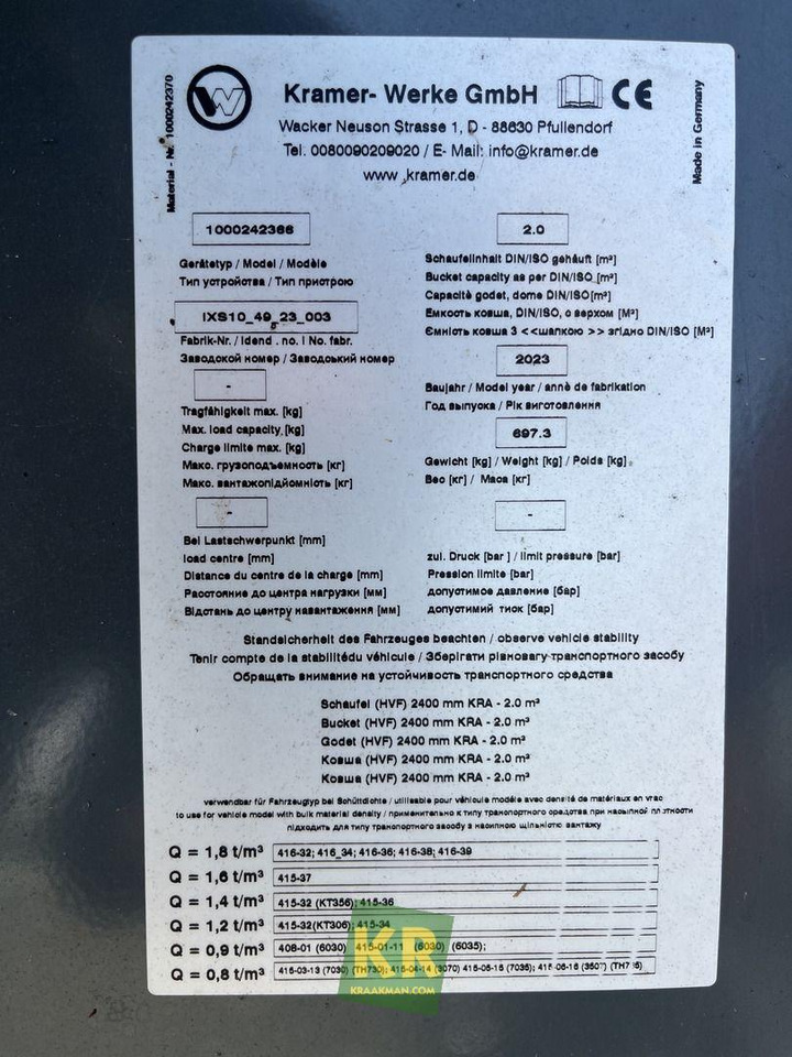 Kramer 2400 HVF GRONDBAK - Κουβάς για φορτωτή για Κατασκευή μηχανήματα: φωτογραφία 4 Kramer 2400 HVF GRONDBAK - Κουβάς για φορτωτή για Κατασκευή μηχανήματα: φωτογραφία 4