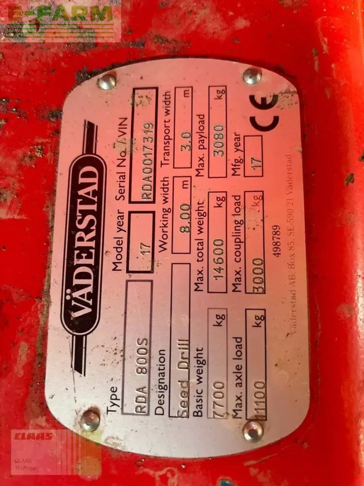 Väderstad rapid rda 800 s - Σπαρτική μηχανή: φωτογραφία 3 Väderstad rapid rda 800 s - Σπαρτική μηχανή: φωτογραφία 3