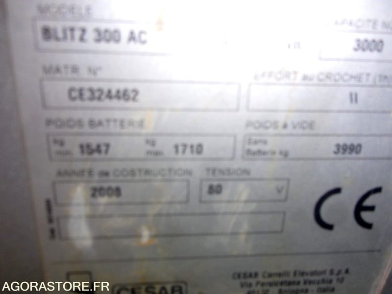 Ηλεκτροκίνητο περονοφόρο CHARIOT ÉLÉVATEUR 3 TONNES POSITIONNEUR DE FOURCHES  ELECTRIQUE CESAB: φωτογραφία 9