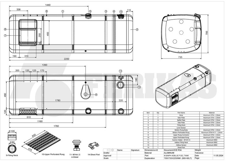 Νέα Ρεζερβουάρ καυσίμου για Φορτηγό Mercedes-Benz Fuel tank 880L + 90L AdBlue: φωτογραφία 12 Νέα Ρεζερβουάρ καυσίμου για Φορτηγό Mercedes-Benz Fuel tank 880L + 90L AdBlue: φωτογραφία 12