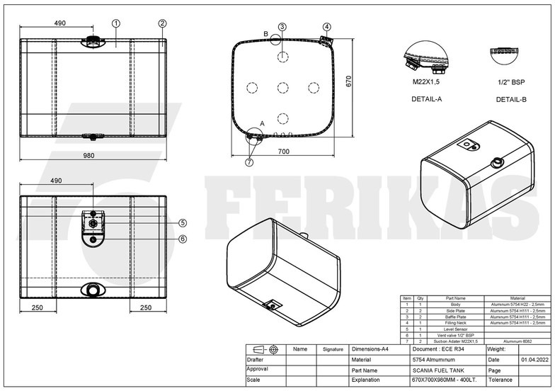 Νέα Ρεζερβουάρ καυσίμου για Φορτηγό Scania New aluminum fuel tank 400L: φωτογραφία 8