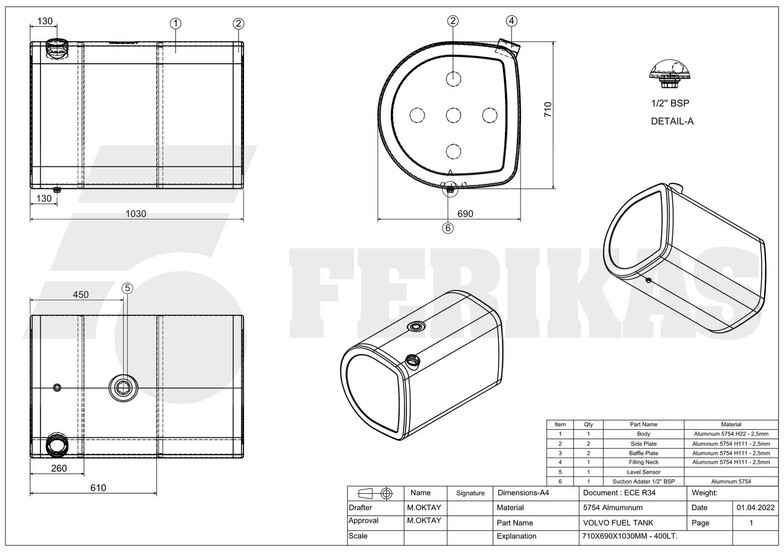 Νέα Ρεζερβουάρ καυσίμου για Φορτηγό Volvo New aluminum fuel tank 400L: φωτογραφία 8