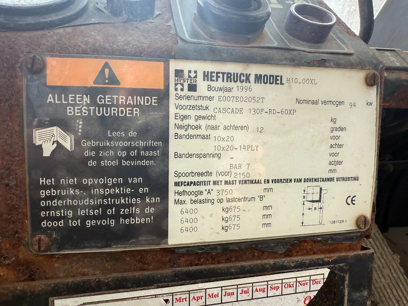 Υγραεριοκίνητο περονοφόρο Hyster H10.00 XL 3750 HEFHOOGTE, CE: φωτογραφία 19 Υγραεριοκίνητο περονοφόρο Hyster H10.00 XL 3750 HEFHOOGTE, CE: φωτογραφία 19