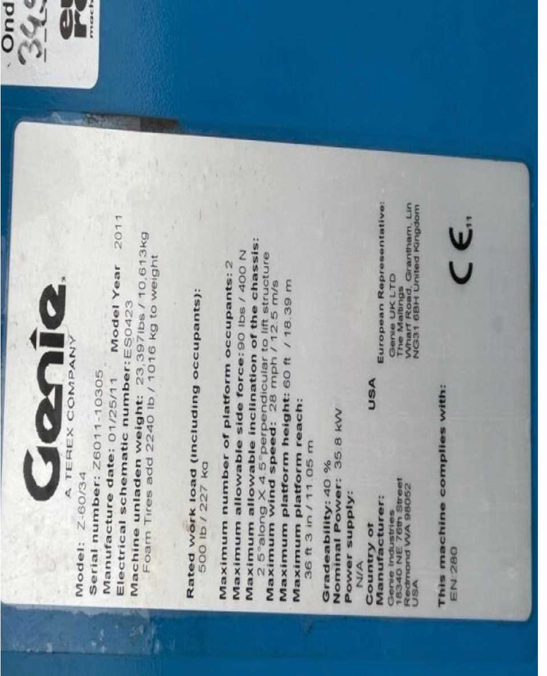 Genie Z60/34 - Πλατφόρμα εναέρια: φωτογραφία 4 Genie Z60/34 - Πλατφόρμα εναέρια: φωτογραφία 4
