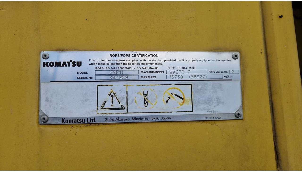 Ελαστιχοφόρος φορτωτής KOMATSU - WA270-7 - SHOVEL - 2017: φωτογραφία 31